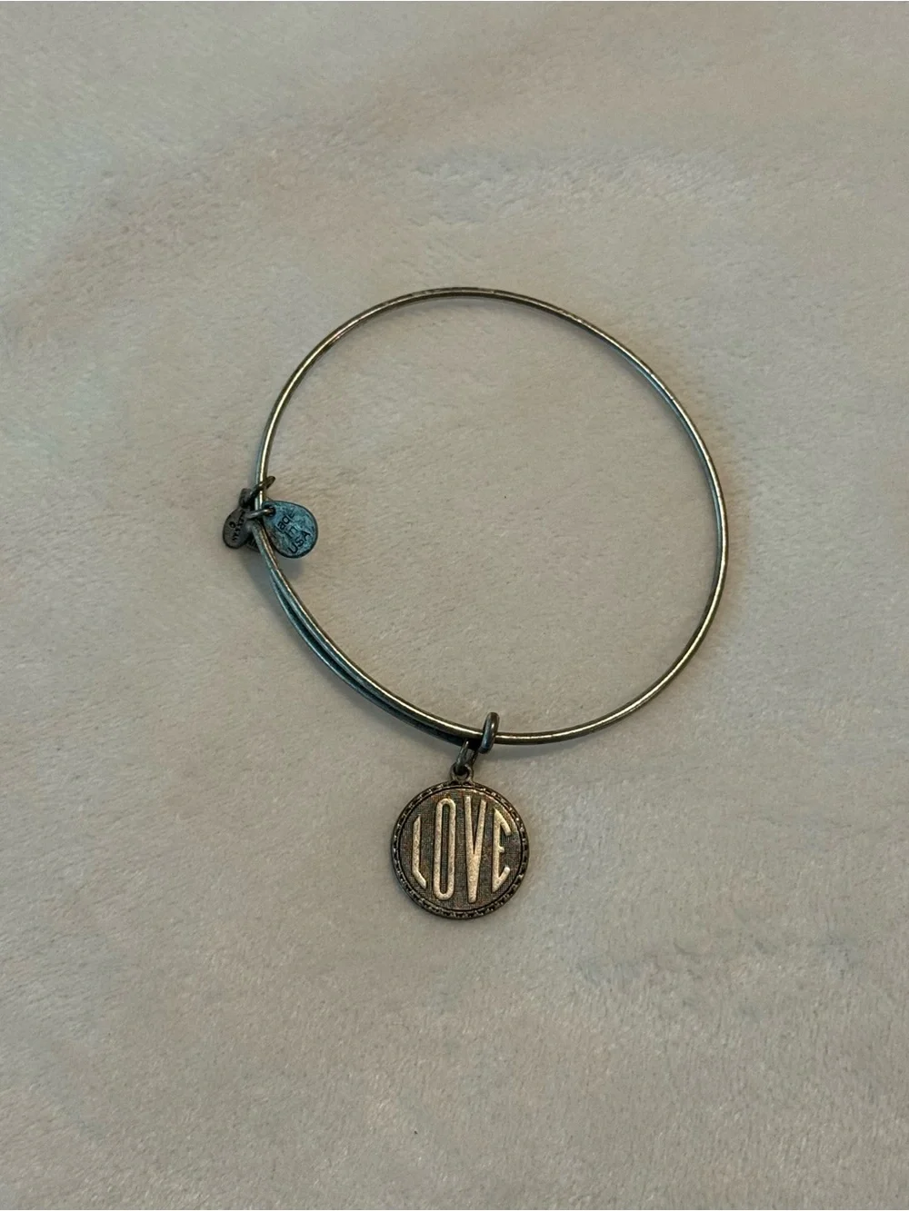 Alex and Ani “LOVE” Charm Expandable Wire Bangle - Silver Tone